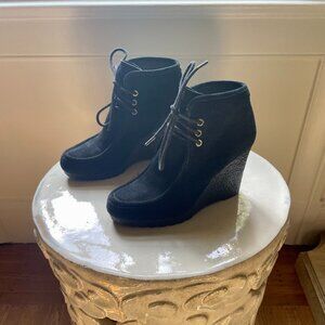 MICHAEL Michael Kors Black Suede Ankle Wedge Booties